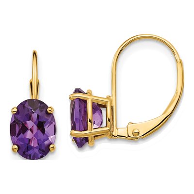 14K Yellow Gold Amethyst Oval Leverback Earrings