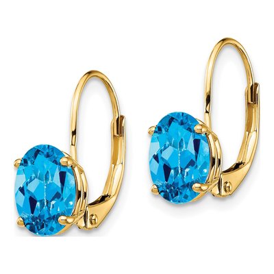 14K Yellow Gold Swiss Blue Topaz Oval Leverback Earrings – view 2