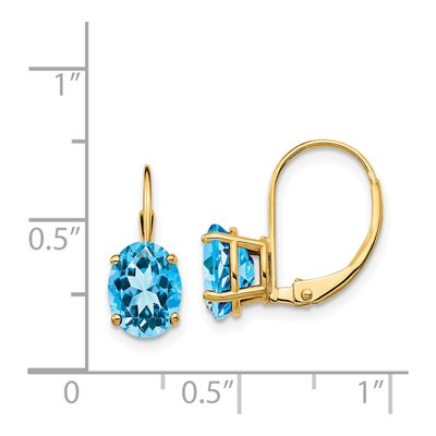 14K Yellow Gold Swiss Blue Topaz Oval Leverback Earrings – view 4