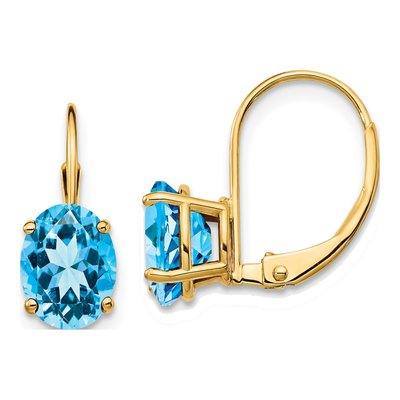 14K Yellow Gold Swiss Blue Topaz Oval Leverback Earrings