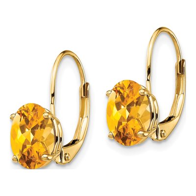 14K Yellow Gold Citrine Oval Leverback Earrings – view 2