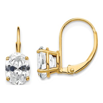 14K Yellow Gold CZ Oval Leverback Earrings