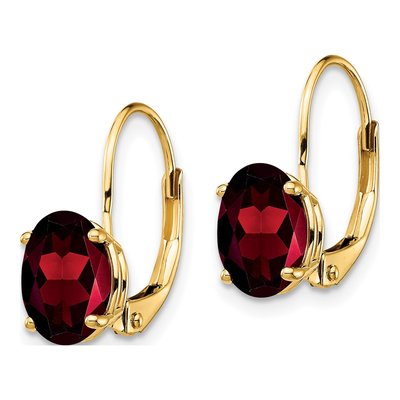 14K Yellow Gold Garnet Oval Leverback Earrings – view 3