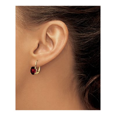 14K Yellow Gold Garnet Oval Leverback Earrings – view 4