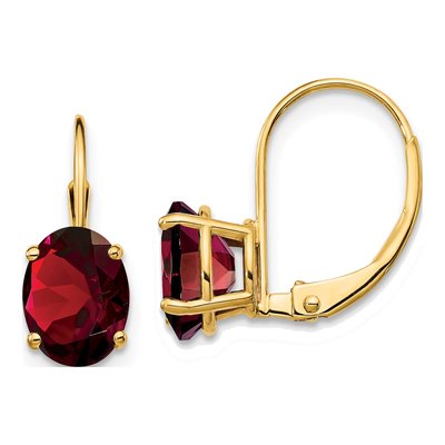 14K Yellow Gold Garnet Oval Leverback Earrings