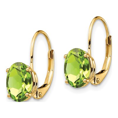 14K Yellow Gold Peridot Oval Leverback Earrings – view 2