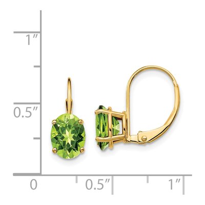 14K Yellow Gold Peridot Oval Leverback Earrings – view 4
