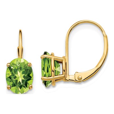14K Yellow Gold Peridot Oval Leverback Earrings