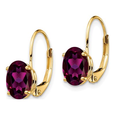 14K Yellow Gold Rhodolite Garnet Leverback Earrings – view 2