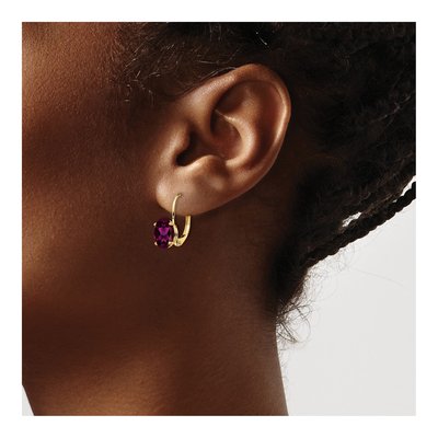 14K Yellow Gold Rhodolite Garnet Leverback Earrings – view 3