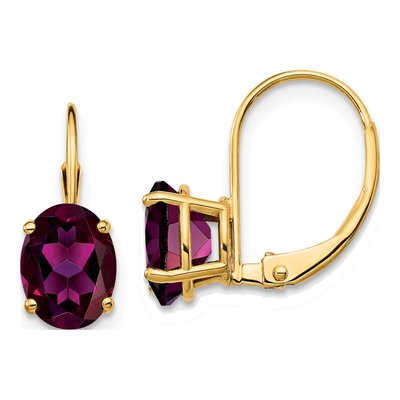 14K Yellow Gold Rhodolite Garnet Leverback Earrings