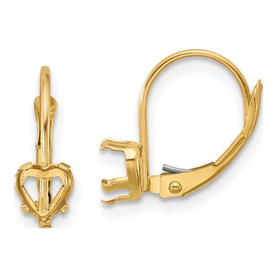 14K Yellow Gold Heart Leverback Earring Mounting