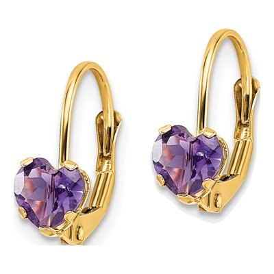14K Yellow Gold Amethyst Heart Leverback Earrings – view 3