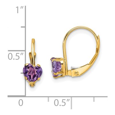14K Yellow Gold Amethyst Heart Leverback Earrings – view 5