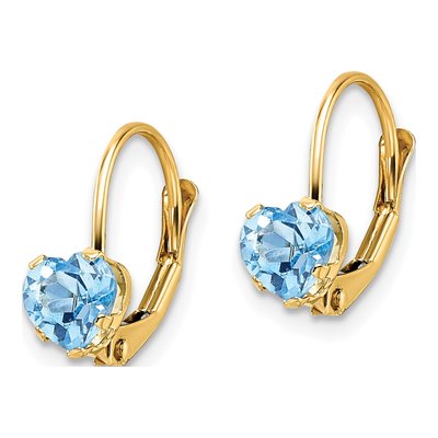 14K Yellow Gold Swiss Blue Topaz Heart Leverback Earrings – view 3