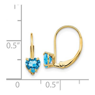 14K Yellow Gold Swiss Blue Topaz Heart Leverback Earrings – view 5