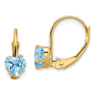 14K Yellow Gold Swiss Blue Topaz Heart Leverback Earrings