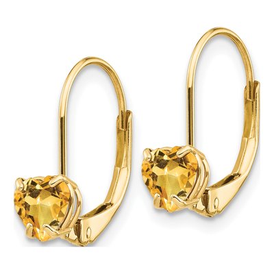 14K Yellow Gold Citrine Heart Leverback Earrings – view 2