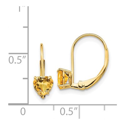 14K Yellow Gold Citrine Heart Leverback Earrings – view 4
