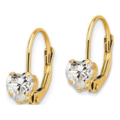 14K Yellow Gold Heart CZ Leverback Earrings – view 3