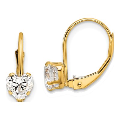 14K Yellow Gold Heart CZ Leverback Earrings