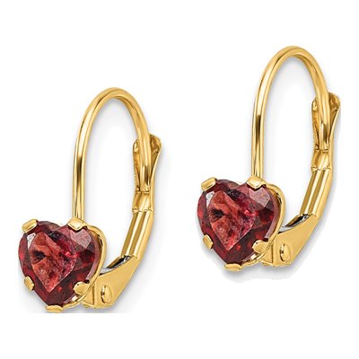 14K Yellow Gold Garnet Heart Leverback Earrings – view 3