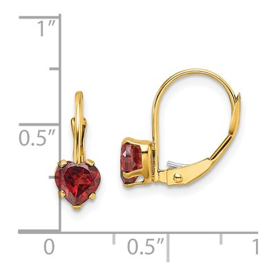 14K Yellow Gold Garnet Heart Leverback Earrings – view 5