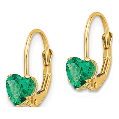 14K Yellow Gold Lab-Created Helenite Heart-Shaped Leverback Earrings – view 3