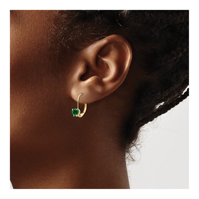 14K Yellow Gold Lab-Created Helenite Heart-Shaped Leverback Earrings – view 4