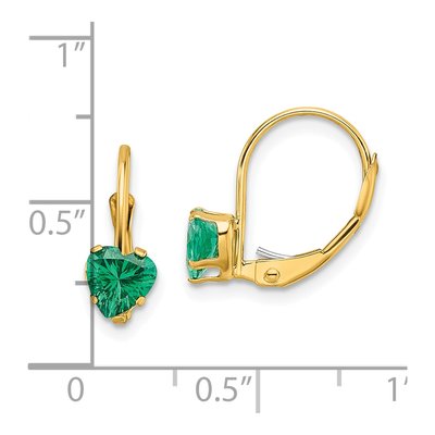 14K Yellow Gold Lab-Created Helenite Heart-Shaped Leverback Earrings – view 5