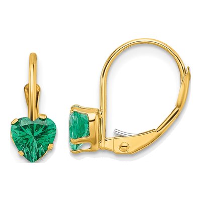 14K Yellow Gold Lab-Created Helenite Heart-Shaped Leverback Earrings