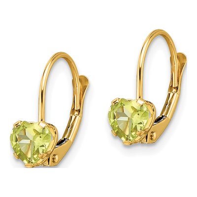 14K Yellow Gold Peridot Heart Leverback Earrings – view 3
