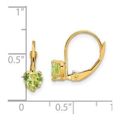 14K Yellow Gold Peridot Heart Leverback Earrings – view 5
