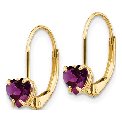 14K Yellow Gold Rhodolite Garnet Heart Leverback Earrings – view 2