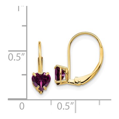 14K Yellow Gold Rhodolite Garnet Heart Leverback Earrings – view 4