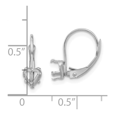 14K White Gold Heart Leverback Earring Mounting – view 3