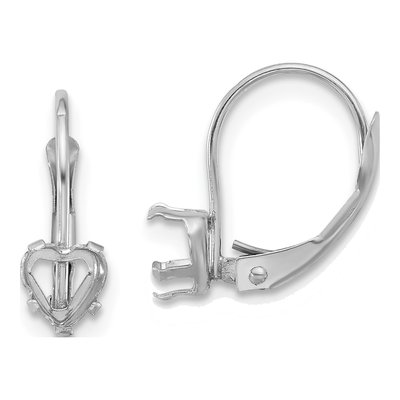14K White Gold Heart Leverback Earring Mounting