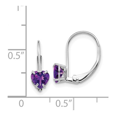 14K White Gold Amethyst Heart Leverback Earrings – view 5