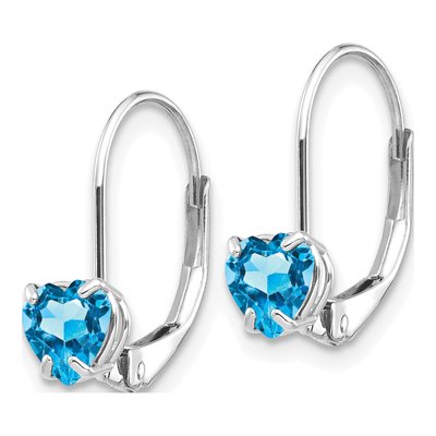 14K White Gold Swiss Blue Topaz Heart Leverback Earrings – view 3