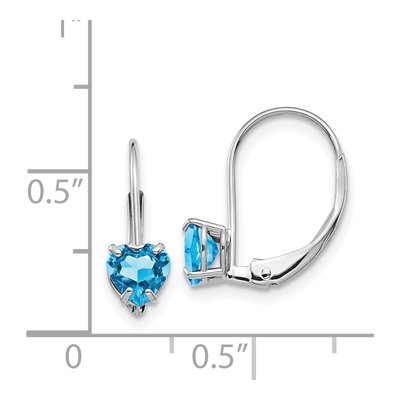 14K White Gold Swiss Blue Topaz Heart Leverback Earrings – view 5