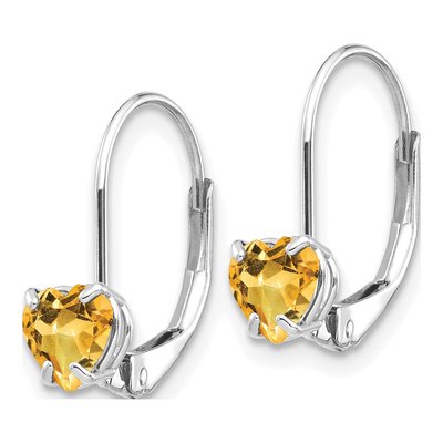 14K White Gold Citrine Heart Leverback Earrings – view 2