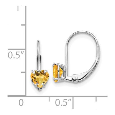14K White Gold Citrine Heart Leverback Earrings – view 4