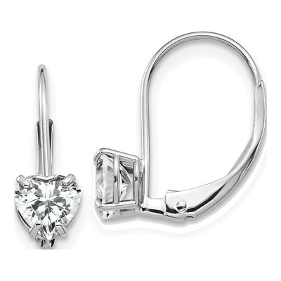 14K White Gold CZ Heart Leverback Earrings