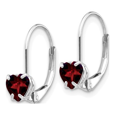 14K White Gold Garnet Heart Leverback Earrings – view 3