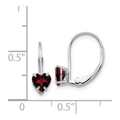 14K White Gold Garnet Heart Leverback Earrings – view 5