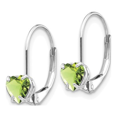 14K White Gold Peridot Heart Leverback Earrings – view 3