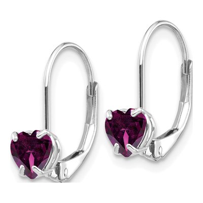 14K White Gold Rhodolite Garnet Heart Leverback Earrings – view 3