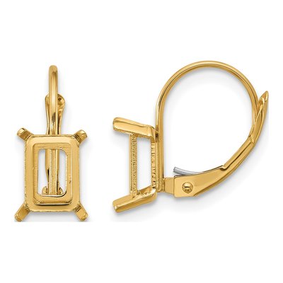 14K Yellow Gold Emerald-Cut Leverback Mounts Earring Mounting