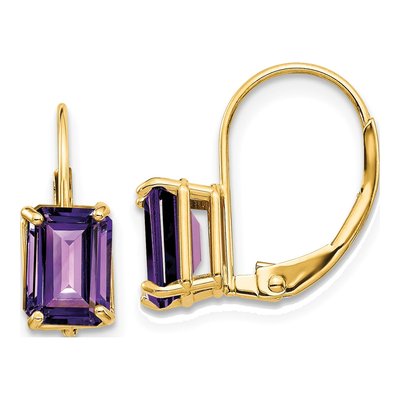 14K Yellow Gold Amethyst Leverback Earrings