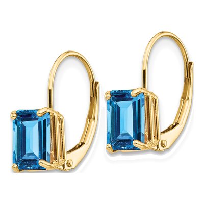 14K Yellow Gold Swiss Blue Topaz Emerald-Cut Leverback Earrings – view 3